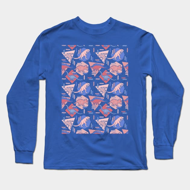 Nineties Dinosaurs Pattern Serenity Rose Quartz Version Long Sleeve T-Shirt by chobopop